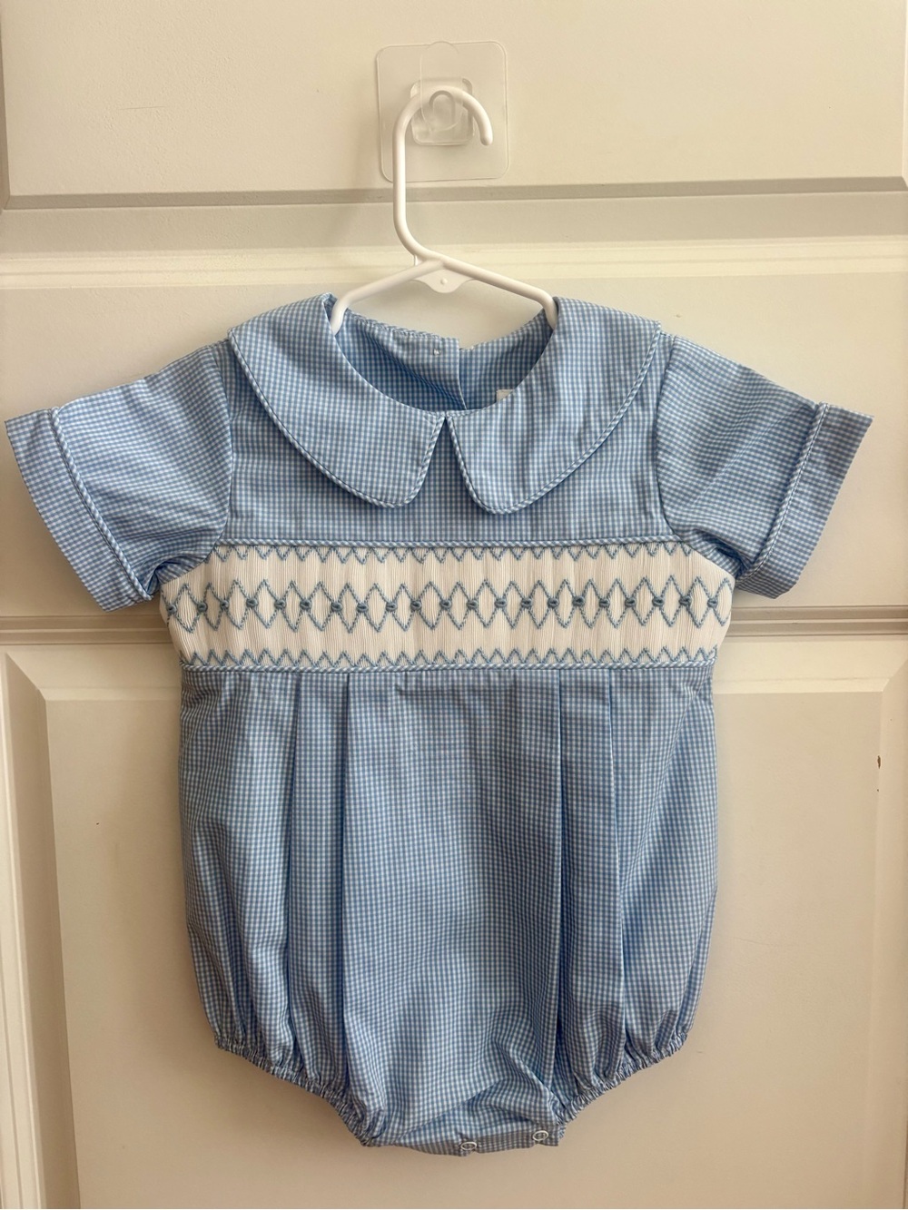 NWT Smocked Blue Gingham Bubble Baby Boy 18m Stichy Fish